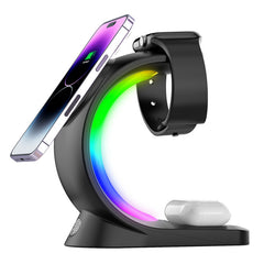 4 in 1 Magnetic Wireless Charger Fast Charging Station for iPhone, Watch & AirPods Pro with Atmosphere Light
