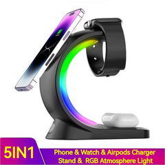 4 in 1 Magnetic Wireless Charger Fast Charging Station for iPhone, Watch & AirPods Pro with Atmosphere Light