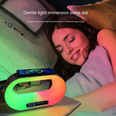 Smart Multi-Function 3 in 1 LED Night Light – RGB Desk Lamp, Wireless Charger & Alarm Clock with APP Control