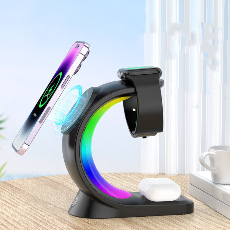4 in 1 Magnetic Wireless Charger Fast Charging Station for iPhone, Watch & AirPods Pro with Atmosphere Light