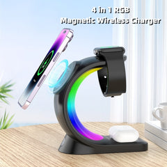 4 in 1 Magnetic Wireless Charger Fast Charging Station for iPhone, Watch & AirPods Pro with Atmosphere Light