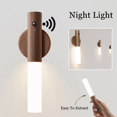 PIR Motion Sensor Auto LED USB Magnetic Wood Wireless Night Light – Wall & Cabinet Lamp for Porch, Corridors
