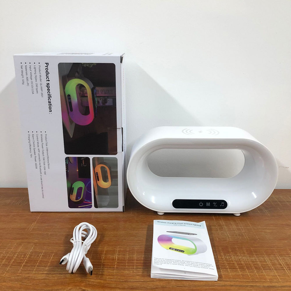 Smart Multi-Function 3 in 1 LED Night Light – RGB Desk Lamp, Wireless Charger & Alarm Clock with APP Control