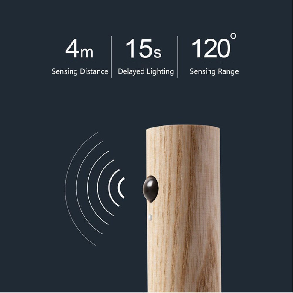 PIR Motion Sensor Auto LED USB Magnetic Wood Wireless Night Light – Wall & Cabinet Lamp for Porch, Corridors
