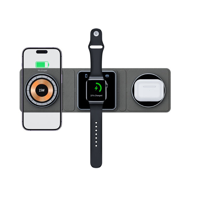 Transparent 3 in 1 Magnetic Folding Wireless Charger Station – Fast Charging for iPhone, iWatch & AirPods