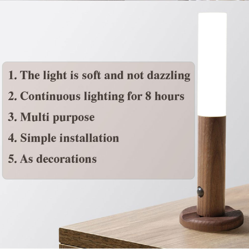 PIR Motion Sensor Auto LED USB Magnetic Wood Wireless Night Light – Wall & Cabinet Lamp for Porch, Corridors
