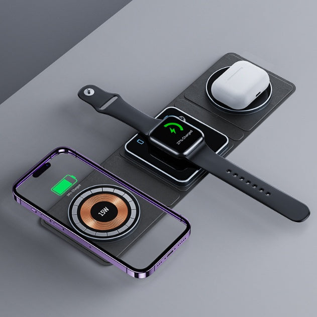 Transparent 3 in 1 Magnetic Folding Wireless Charger Station – Fast Charging for iPhone, iWatch & AirPods